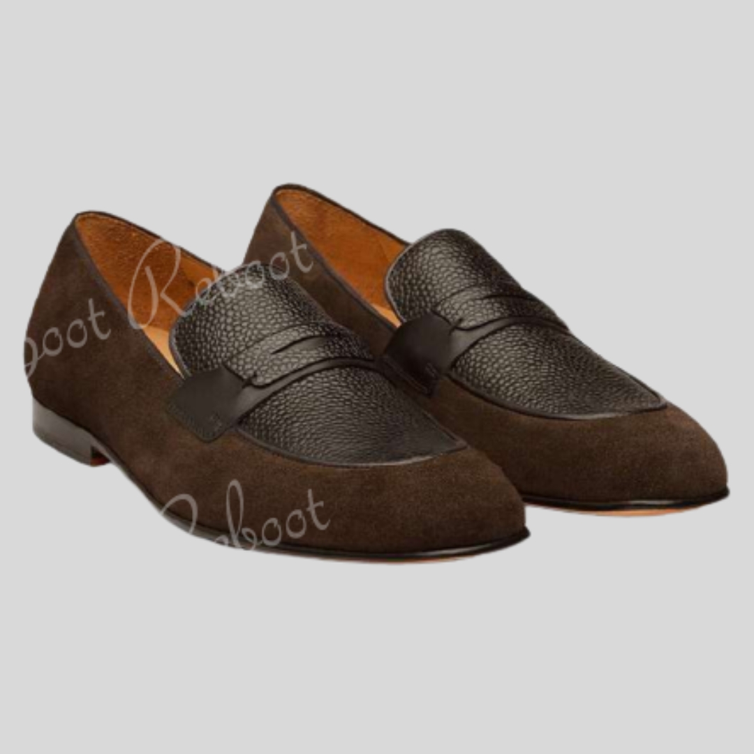 Leather Suede Penny Loafers Shoes